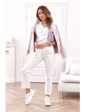 Pantaloni albi cu talie înaltă cu stele, slouchy fit RR7689 - Magazin online - Boutique